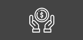Icona mani con moneta: risparmio su investimenti e costi di formazione